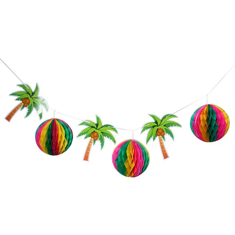 

3M Coconut Palm Buntings Banners Hawaii Style Honeycomb Paper Hanging Garlands for Decorations