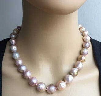 

shitou 001294 Noble Huge size 10-12MM natural Multi_color Barque pearl necklace 18