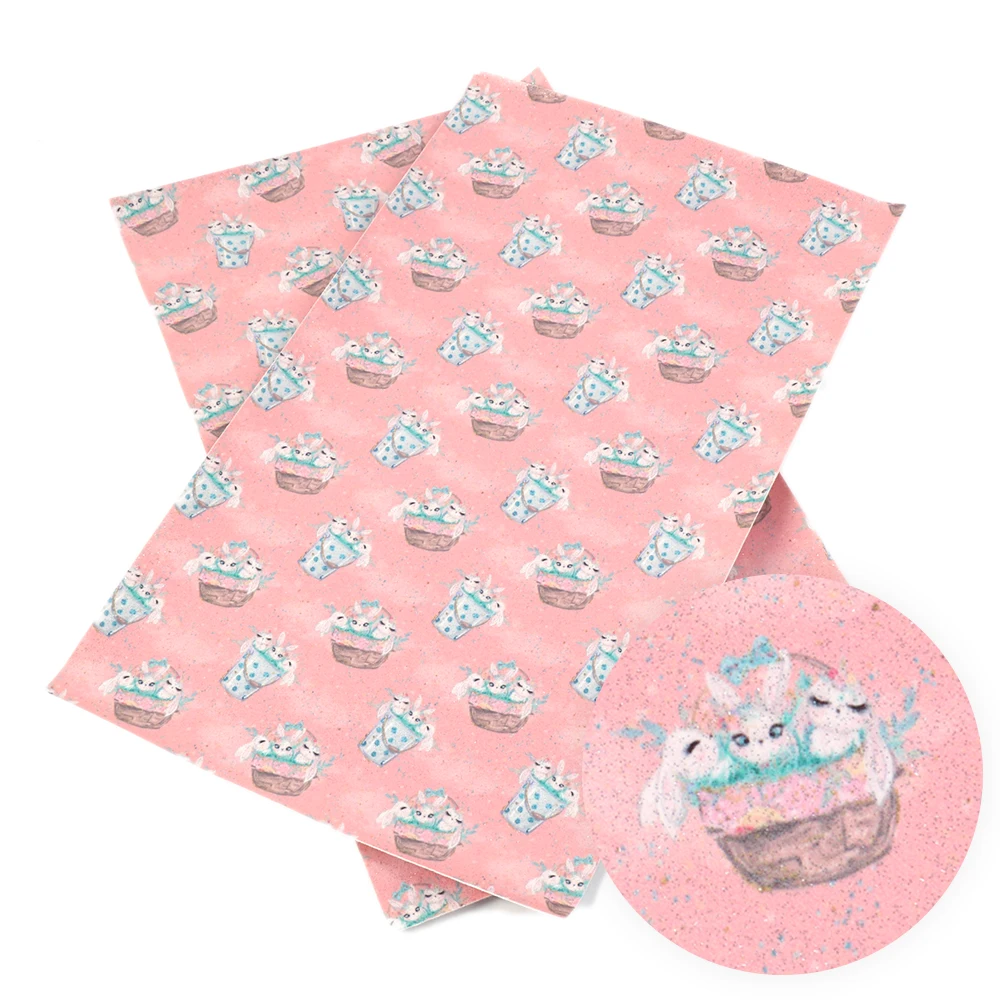 

David accessories 20*34cm Girls Easter Rabbit Glitter Faux Synthetic Leather Fabric, DIY HairBow Bag Decoration Crafts,1Yc6044