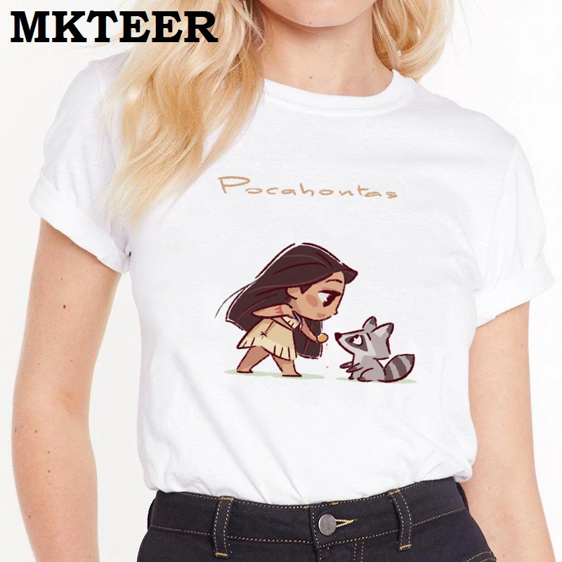 

Women Summer Camiseta Mujer Kawaii Pocahontas & Meeko Aesthetic Ulzzang Print Tops Harajuku T Shirt Casual Vogue Streetwear