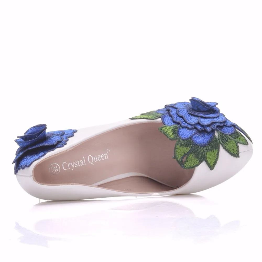 Crystal Queen Blue Lace Flower Bride Shoes High Heel Wedding Dress Shoes With Matching Bag Cutomized Ceremony Pumps With Purse