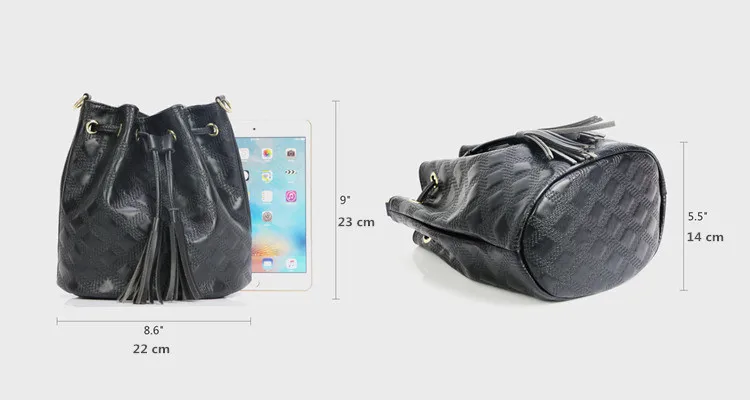 Micom Fashion Leather Drawstring Bucket Bag Women Vintage Tassel Messenger Ladies Handbags Crossbody Thread Shoulder Bags bao (7)