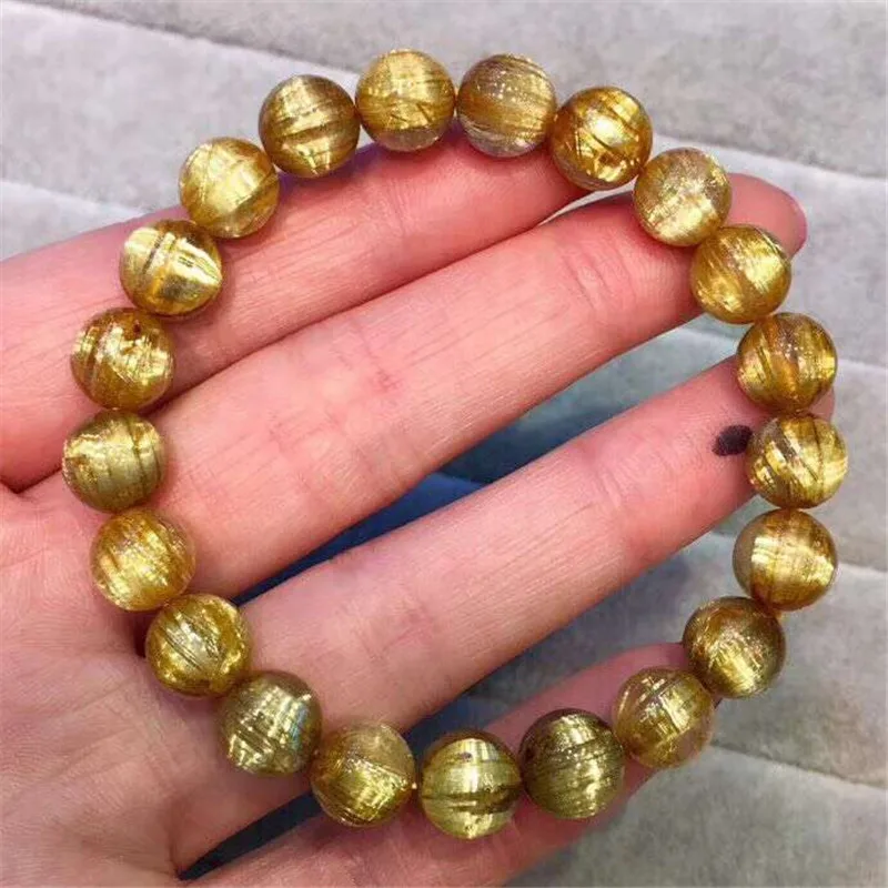 

9mm Genuine Natural Copper Rutilated Crystal Bracelet Quartz Round Beads Woman Lady Gift Gemstone Bracelets AAAAA