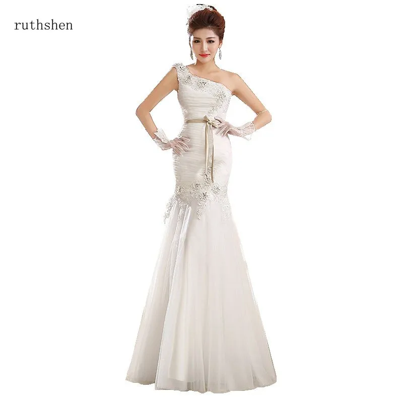 

ruthshen 2018 New Mermaid Wedding Dress One Shoulder Sexy Vestidos De Novia Bridal Gown Robe De Mariee Lace Up Back White/Ivory
