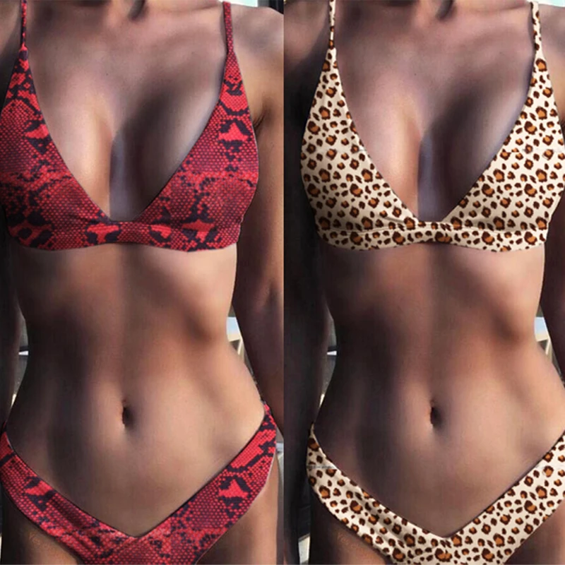 

Snake Print Swimsuit High Waisted Bikini Leopard Pushed Up Padded Bra Summer Swimming Beach Women Bather Brazilian Suits KXYS016