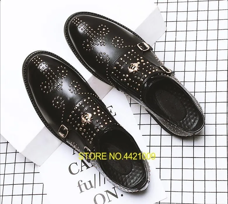 

Dress shoes men slip on smart casual height increasing shoes rivets metal buckle strap summer low heel shoes new fashion