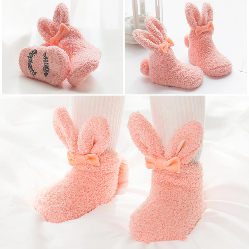 

2018 New Winter Coral Fleece Baby Girls Socks Newborn Soft Cute Rabbit Baby Socks Thickening Soft Cute Bunny Ear S and M