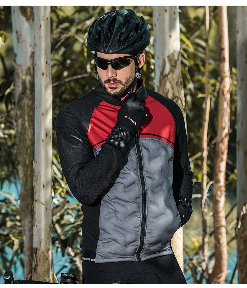 Santic зимние Утепленная одежда велосипедная куртка ультра лёгкие пуховые хлопковые пиджаки пальто Для мужчин ветрозащитный Термальность велосипедная шерстяная спортивная верхняя одежда для детей