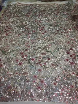 

Newly designed high quality African lace fabric cord French mesh lace chiffon Nigerian lace fabric sequins lace wedding-YY0901