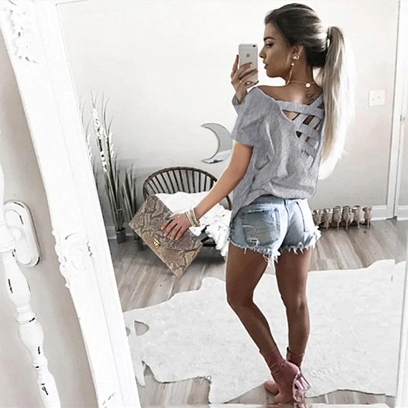 

2018 Women T Shirt Sexy Back Cross Straps Belt Loose Tops Ladies Long Sleeve Lace Up Tee Shirts Fashion Clothing Camiseta Mujer