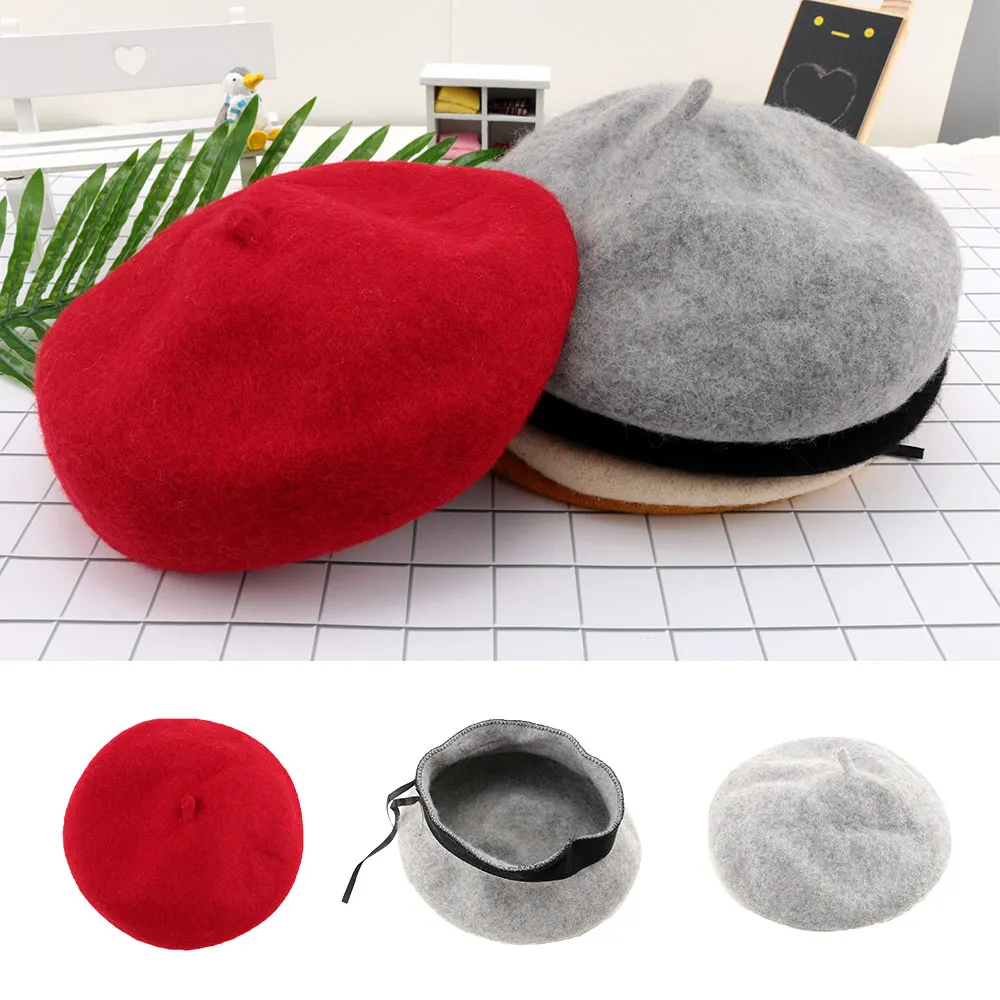 

Cool Children Wool Berets Children's Painter Cap French Cap Autumn Winter Solid Five Colors Hats Fashion Gift