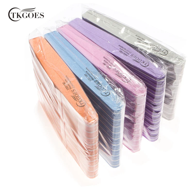

TKGOES Wholesale 50Pcs/lot Nail File Songe Diamond 100/180 Grit Buffing Slim File 5Colors Nail Art Sanding Professional Manicure