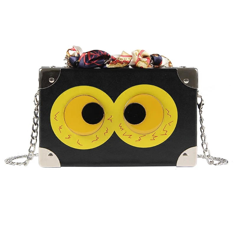 Funny Eyes Women Fashion Totes Box Clutch Handbag Metal Chain Shoulder