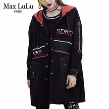 Max LuLu Luxury Japanese Designer Ladies Embroidery Streetwear Womens Hooded Long Denim Trench Coat Woman Punk Clothes Plus Size