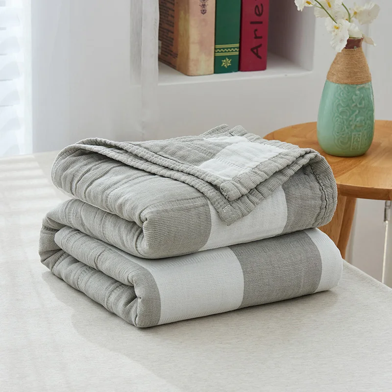 Окрашенное хлопковое Марлевое одеяло 200*220 см, светильник, серый, розовый, в полоску, для взрослых, летнее тонкое одеяло s для дома и путешествий
