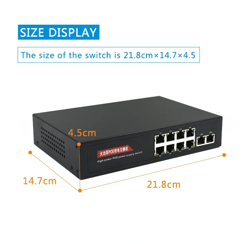 10(8+2) port PoE Switch Network 10/100Mbps Smart Ethernet Switch 48V