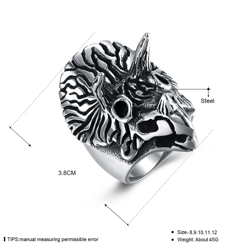 Stainless Steel Ring unicorn wide Punk Big Size rings Vintage Biker Large Antique Men's Rings For Seal men Rock mens Jewelry