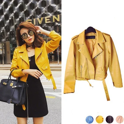 

Fashion women's short washed PU leather jacket streetwear zipper ladies basic jackets autumn outerwear casual clothing