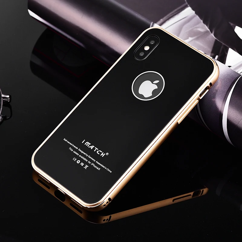 iMatch Aviation Aluminum Alloy Metal Bumper Tempered Glass Back Cover Case for Apple iPhone X