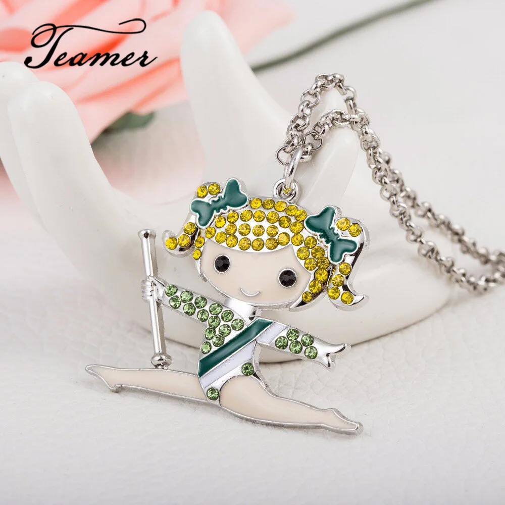

Teamer Hot Gymnastics Girl Pendant Necklaces Link Chain Cute Sports Necklace Best Gifts for Friends Gymnast Girl Pendant Jewelry