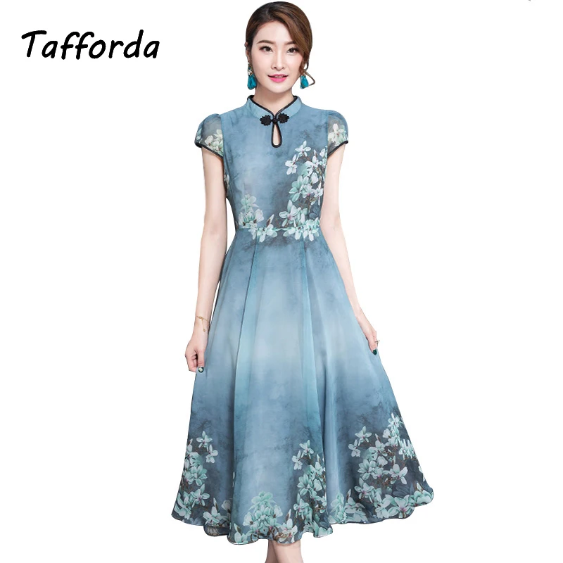 Новый 2017 летний вид тонкий офис 3xl vintage платья для женщин cheongsam воротник талии