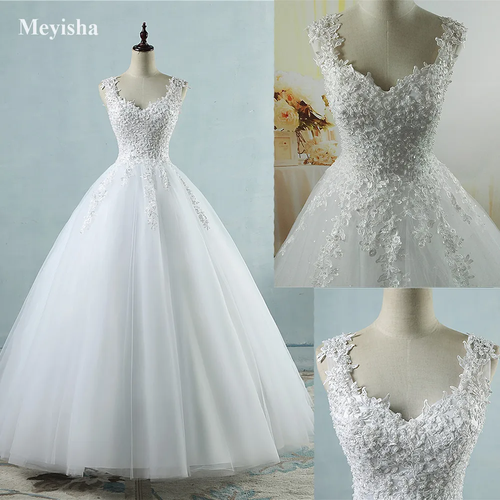 9076 Ball Gown Real Images Vestido De Novia Tulle Wedding Dress 2016 With Pearls Bridal Dresses
