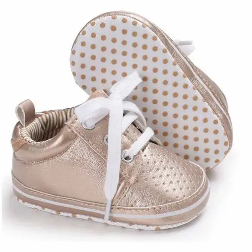 Новорожденных Для малыша; на каждый день для девочек и мальчиков мягкая подошва для малышей в горошек туфли на шнуровке Prewalker Детские
