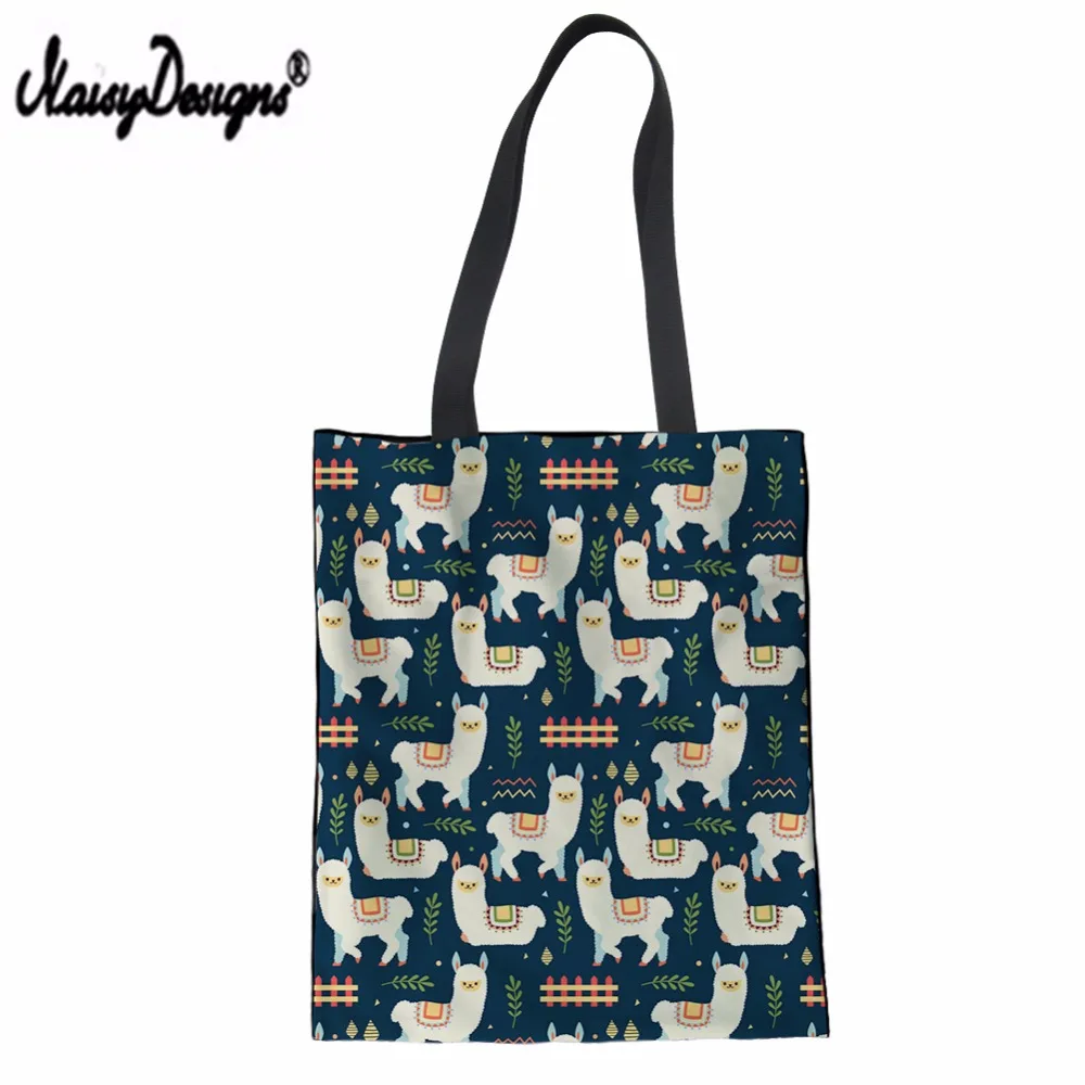 

NOISYDESIGNS Canvas Shoulder bag Women Cartoon alpaca Pattern Printing Totes Girls Custom Femal Handbags High School Student Bag