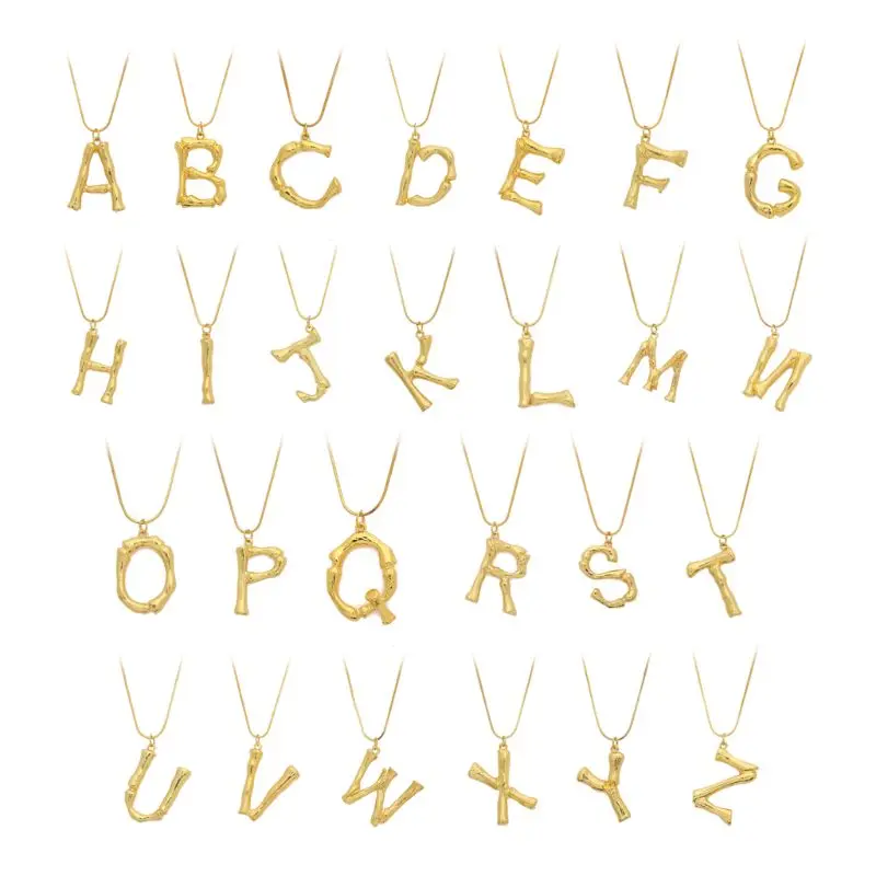 

26 Letter Charm Bamboo Pendant Women Snake Chain Initial Choker Necklace Jewelry