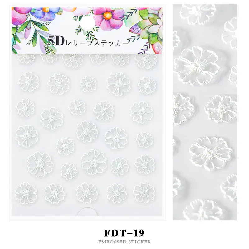 1 шт 5D акриловая гравировка, шаблон, наклейки, украшения, самоклеющиеся наклейки для ногтей, натуральный дизайн растений, аксессуары для маникюра - Цвет: FDT-19