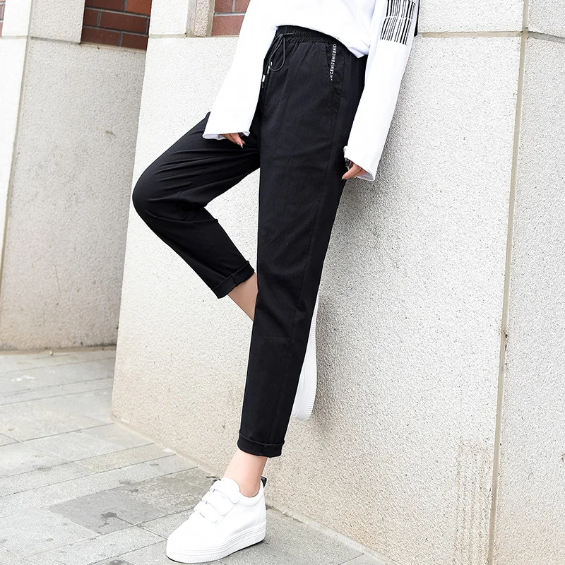New Leisure Pants Of 2019 Women Plaid Pants Elastic Waist Preppy Style 91%-99% Cotton Pants Pencil Size S-XXXL HJH New Leisure Pants Of 2019 Women Plaid Pants Elastic Waist Preppy Style 91%-99% Cotton Pants Pencil Size S-XXXL HJH