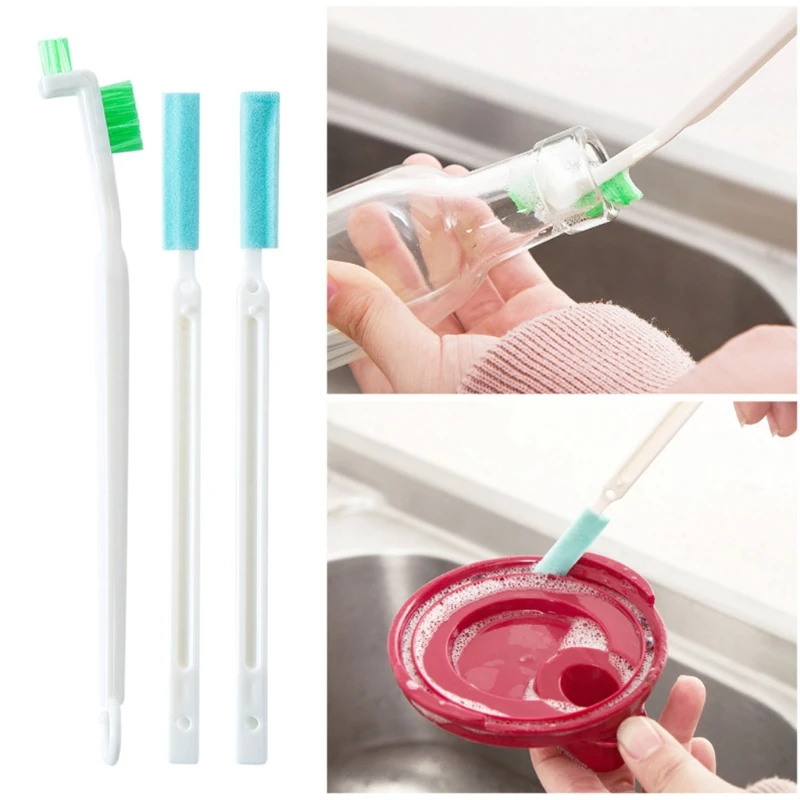 

3Pcs Kitchen Sink Bottle Brush Cleaner Long Comfort Grip Cleaning Washing Tool