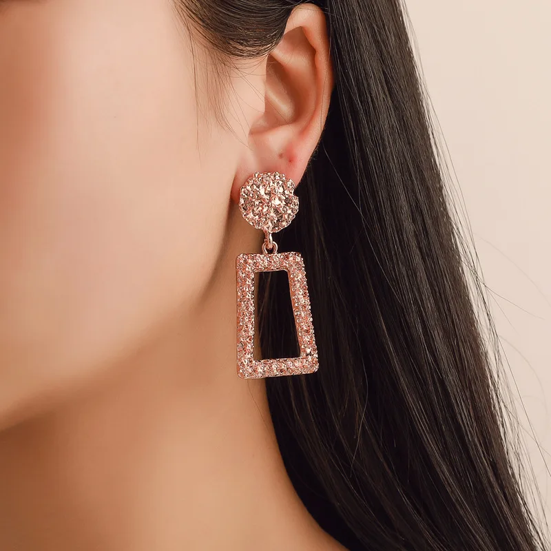 

European and American hot earrings Scrub trumpet square trend earrings Non-mainstream embossed retro earrings earrings