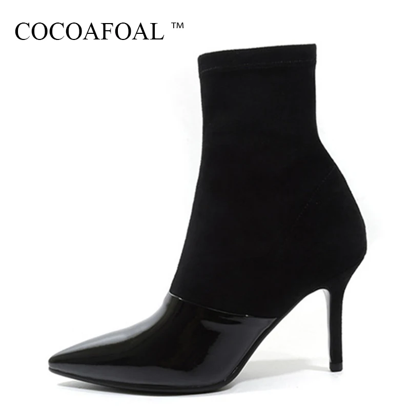 

COCOAFOAL Genuine Leather Zipper Martin Boots Woman Autumn Winter Chelsea Ankle Boots Plus Size Fashion Black High Heeled Shoes