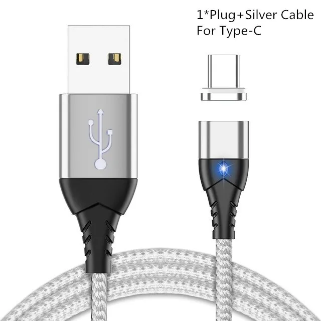 Магнитный Micro USB кабель 1 м 3 А для iPhone samsung type-c зарядный Магнитный зарядный адаптер usb type C кабели для мобильных телефонов - Цвет: Silvery For Type C