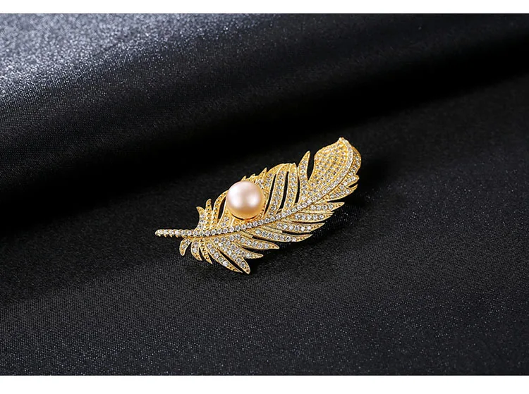 MeibaPJ Fashion Real Natural Pearl Feather Golden Brooch S925 Solid Silver Breastpin Fine Jewelry For women