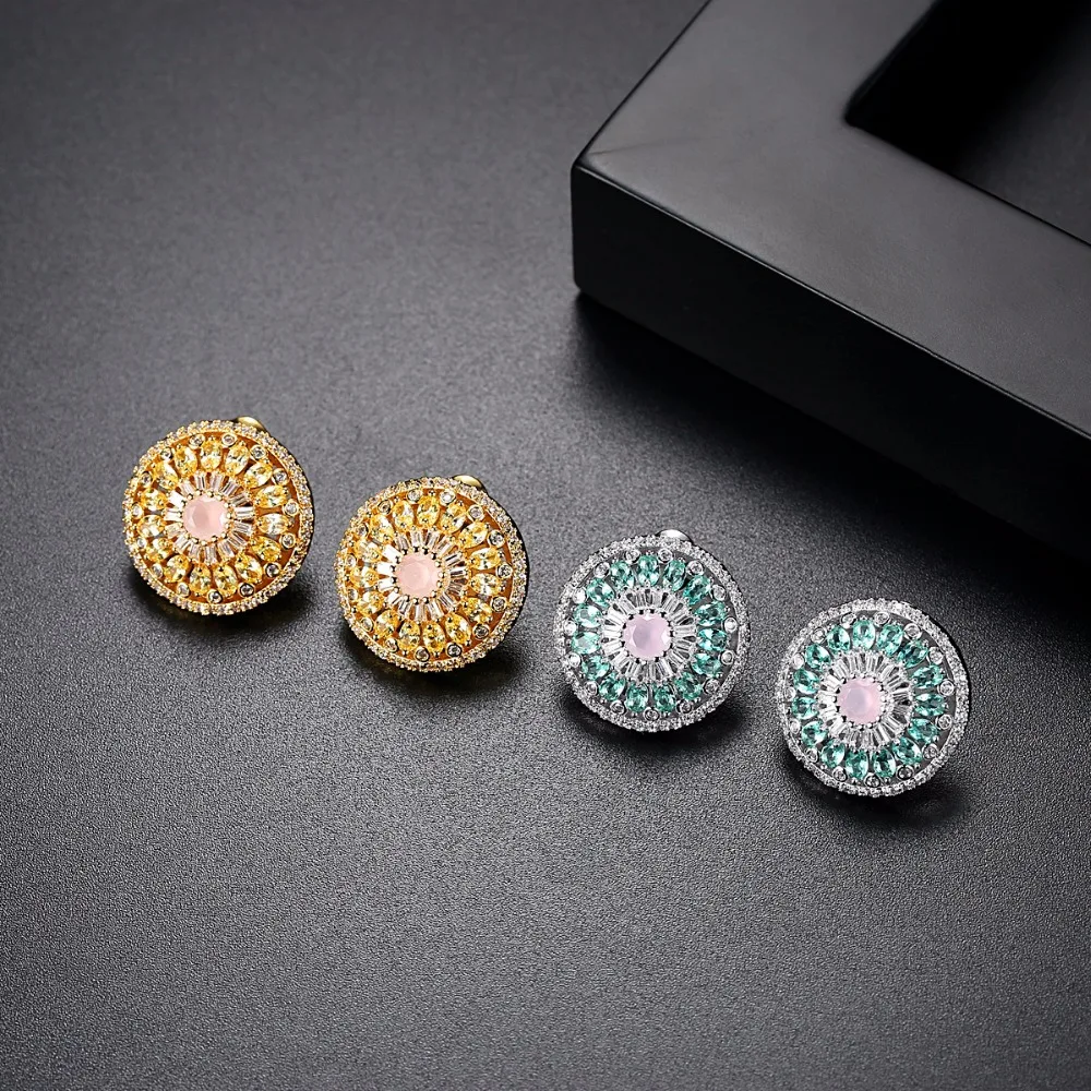 LUOTEEMI DesignTrendy Stud Earrings for Women Luxury Colorful Flower CZ Fashion Party Female Jewelry Kolczyki Christmas Jewelry