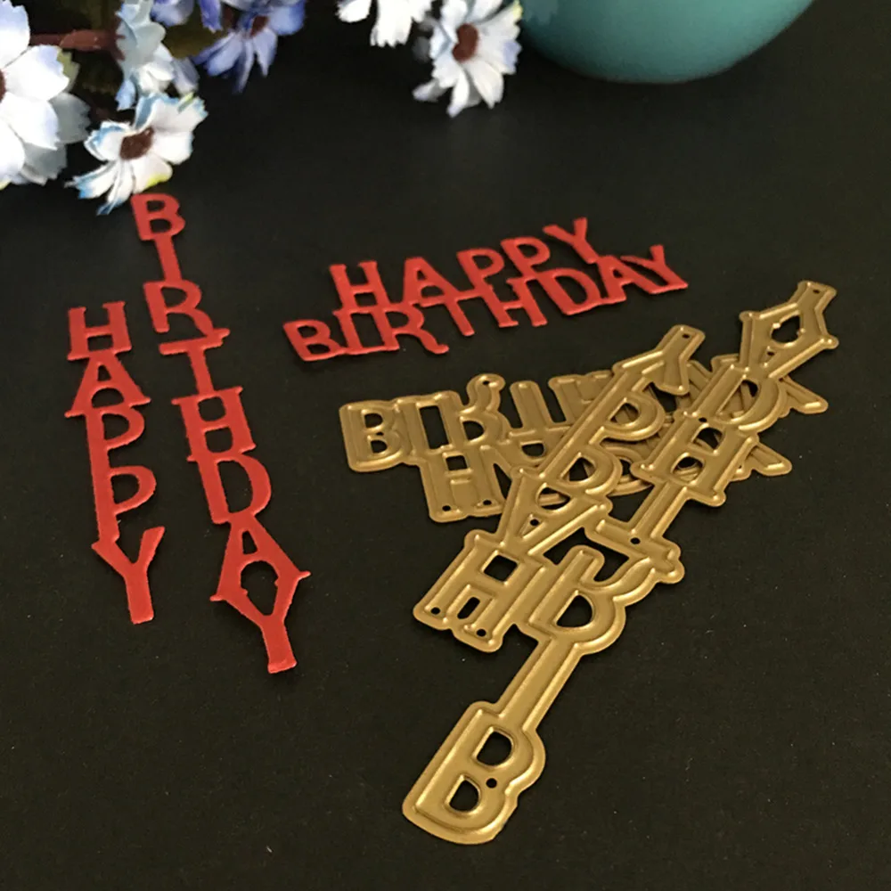 

2Pcs "Happy Birthday" Words DIY Metal Cutting Dies Stencils Scrapbook Embossing Album Paper Card Craft Decorative