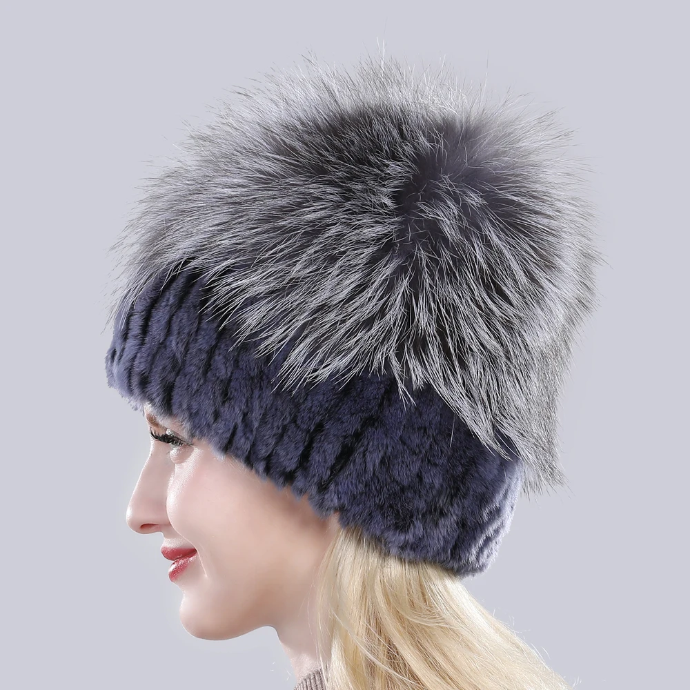 Шапка женская с мехом чернобурки|Женские Skullies и шапочки| |