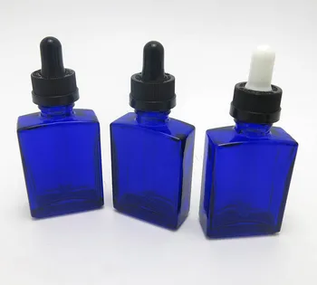 

12pcs/lot 30ml Cobalt Blue flat square liquid glass dave dropper bottle 1oz child proof dropper bottle
