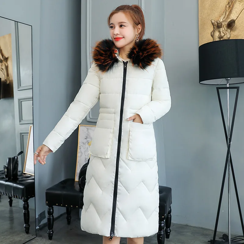 Women long parkas coat-25degrees both side wear Thicken warm big fur collar jacket coats Casual female winter outwear parkas - Цвет: Бежевый