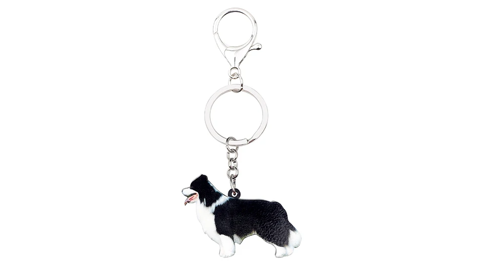 Bonsny Acrylic Cartoon Border Collie Dog Key Chain Keychain Ring Animal Jewelry For Women Girls Ladies Car Bag Purse Charms Gift