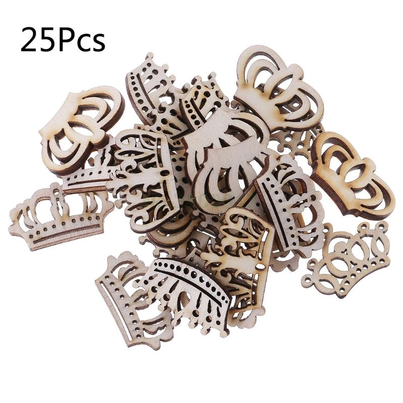

25pcs Laser Cut Wood Embellishment Wooden Crown Shape Craft Wedding Decor