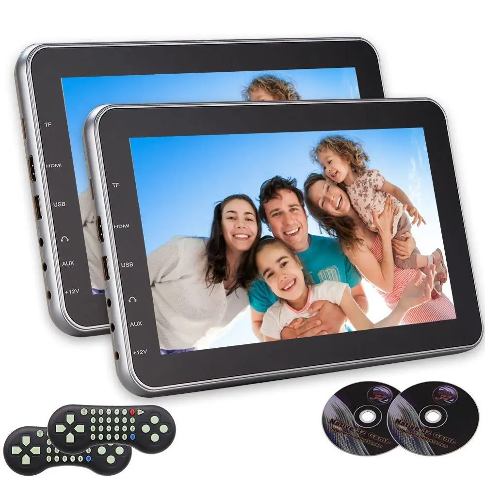 Dual Screen 10.1 Inch Ultra Thin Digital HD Monitor Headrest Car DVD Multimedia Player Rear Seat With Game AV Input HDMI Port FM