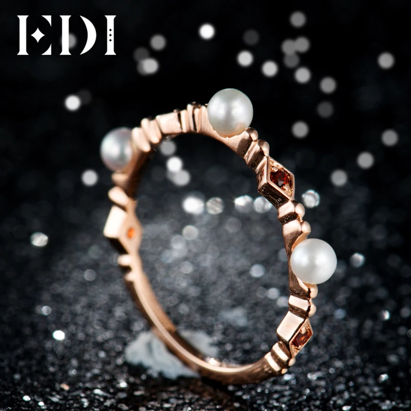 

EDI Fashion 14K 585 Rose Gold Natural Freshwater Pearls Garnet Engagement Rings For Women Fine Jewelry
