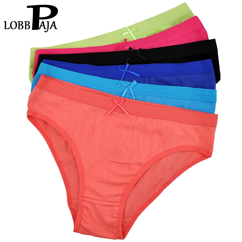 LOBBPAJA Марка Лот 6 шт. Женщина Underwear Хлопок Трусы Каждый День Стиль Твердые Нижнее