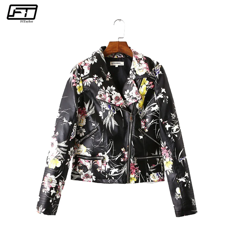 Yzeqi Spring Autumn Fashion Printed Flower Faux Leather