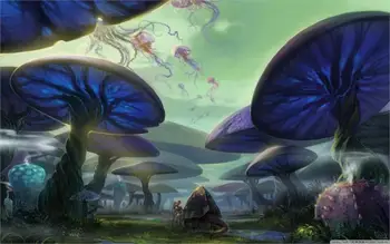 

Cartoon mushroom forest 4 Sizes Silk Fabric Canvas Poster Print