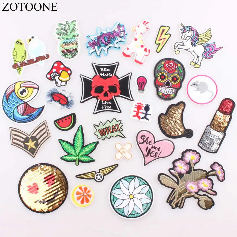 

ZOTOONE 1PC Letter Fruit Patch Cheap Embroidered Cute Patches Hippie Iron On Cartoon Patches For Clothing Heart Unicorn Patch B