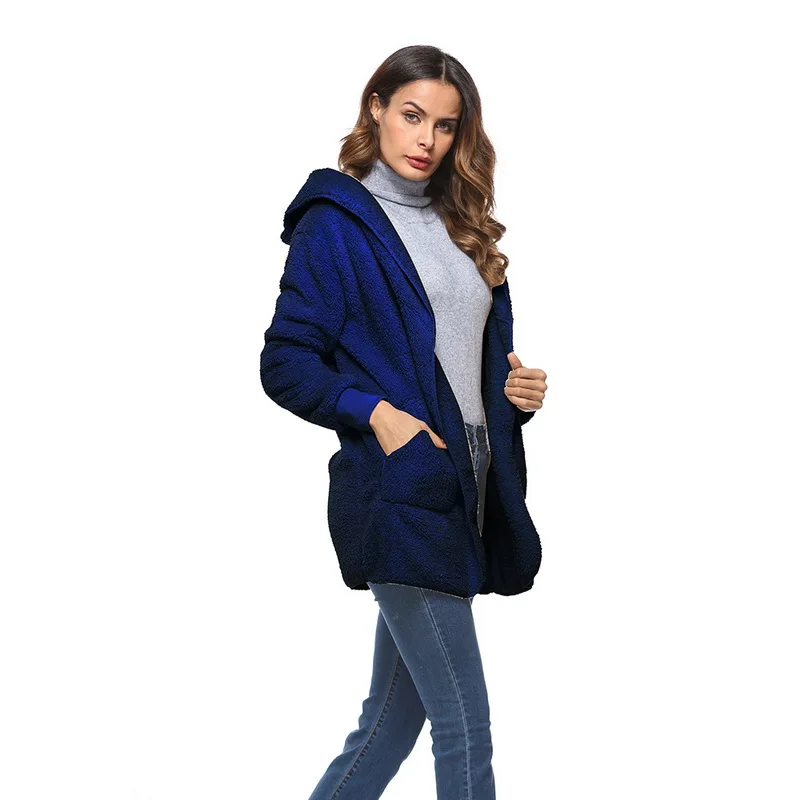 Большой размер, S-3XL, искусственный мех, плюшевый мишка, пальто, куртка, женская мода, открытая стежка, зимнее пальто с капюшоном, женское, длинный рукав, пушистая куртка
